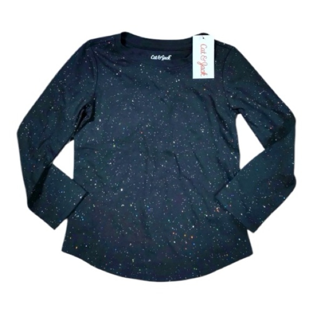Cat & Jack Black Speckled Kids Long Sleeve Shirt Cotton Blend Sweatshirt 3T